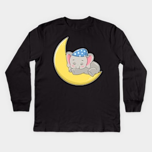 Elephant at Sleeping with Sleeping mask & Moon Kids Long Sleeve T-Shirt